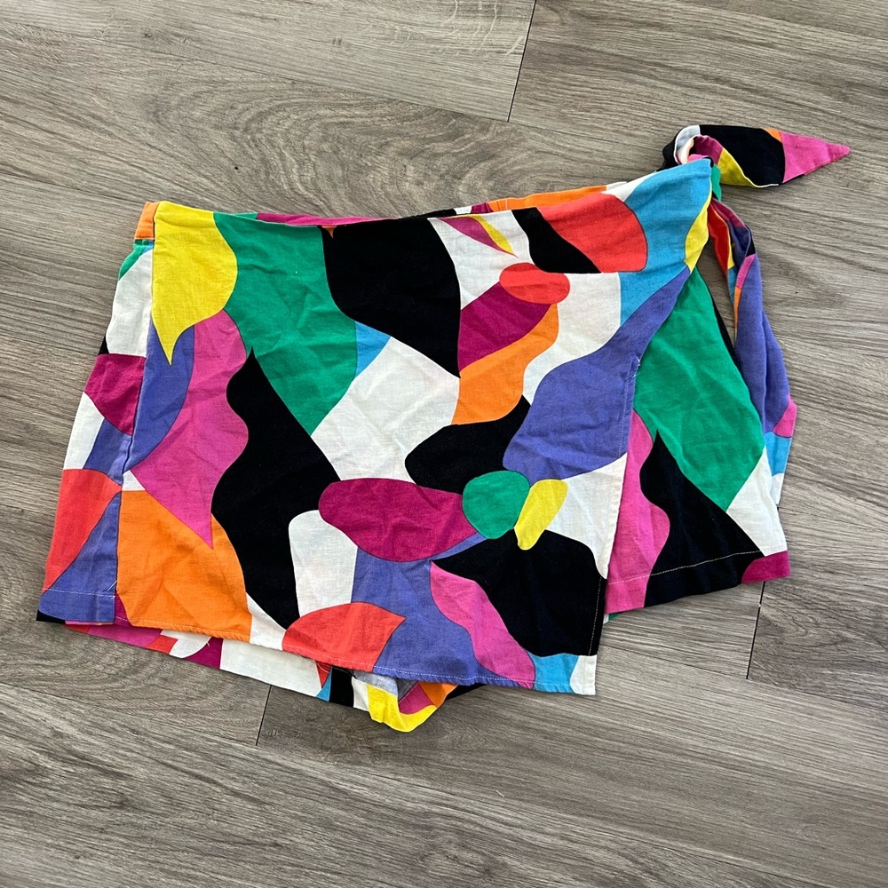 Colorful Abstract Print Wrap Skort